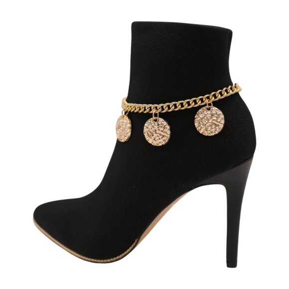 NEW Women Gold Metal Western Boot Chain Bracelet Anklet Shoe 3 Circles Charm SET - Picture 11 of 17